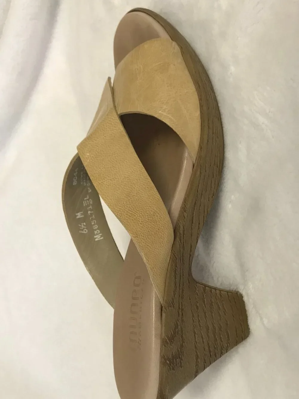 Munro American Leather Criss Cross Slide Sandals Beige Comfort Shoes Size 6.5M